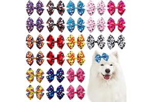 JpGdn 24Pcs/12 Pairs 4" Big Dog Hair Bows Paw Bone Print Red Pink Blue Black Purple for Large Breed Dogs for Girl Boy Bowknot Topknot Holiday Grooming Hair Accessories