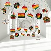 Honoson Black History Month Hanging Swirls, 24 Pcs, Ceiling Party Decor | Cardstock Foil Swirls, Classroom Ceiling Decor, African American Festival Supplies, Easy Hang