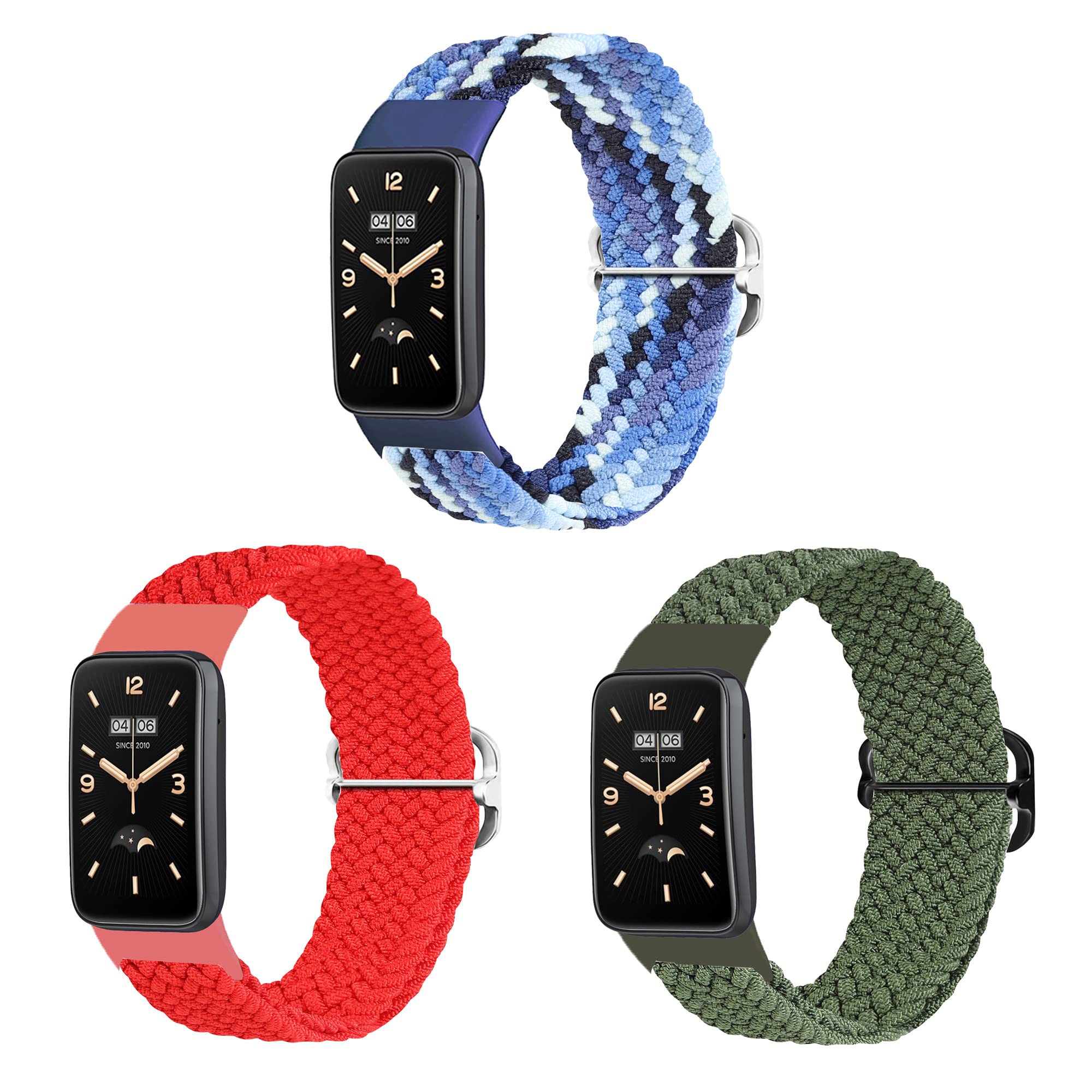 SMYAOSI Solo Loop Strap Compatible with Xiaomi Band7 Pro, Soft Elastic Nylon Sport Replacement Band for Xiaomi Band7 Pro Smart Band (Blue+Red+Green)