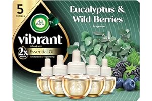 Air Wick Vibrant Plug In Scented Oil Refill, Infused with Essential Oils, Plug In Air Fresheners for Home, Eucalyptus & Wild Berries, 5 ct