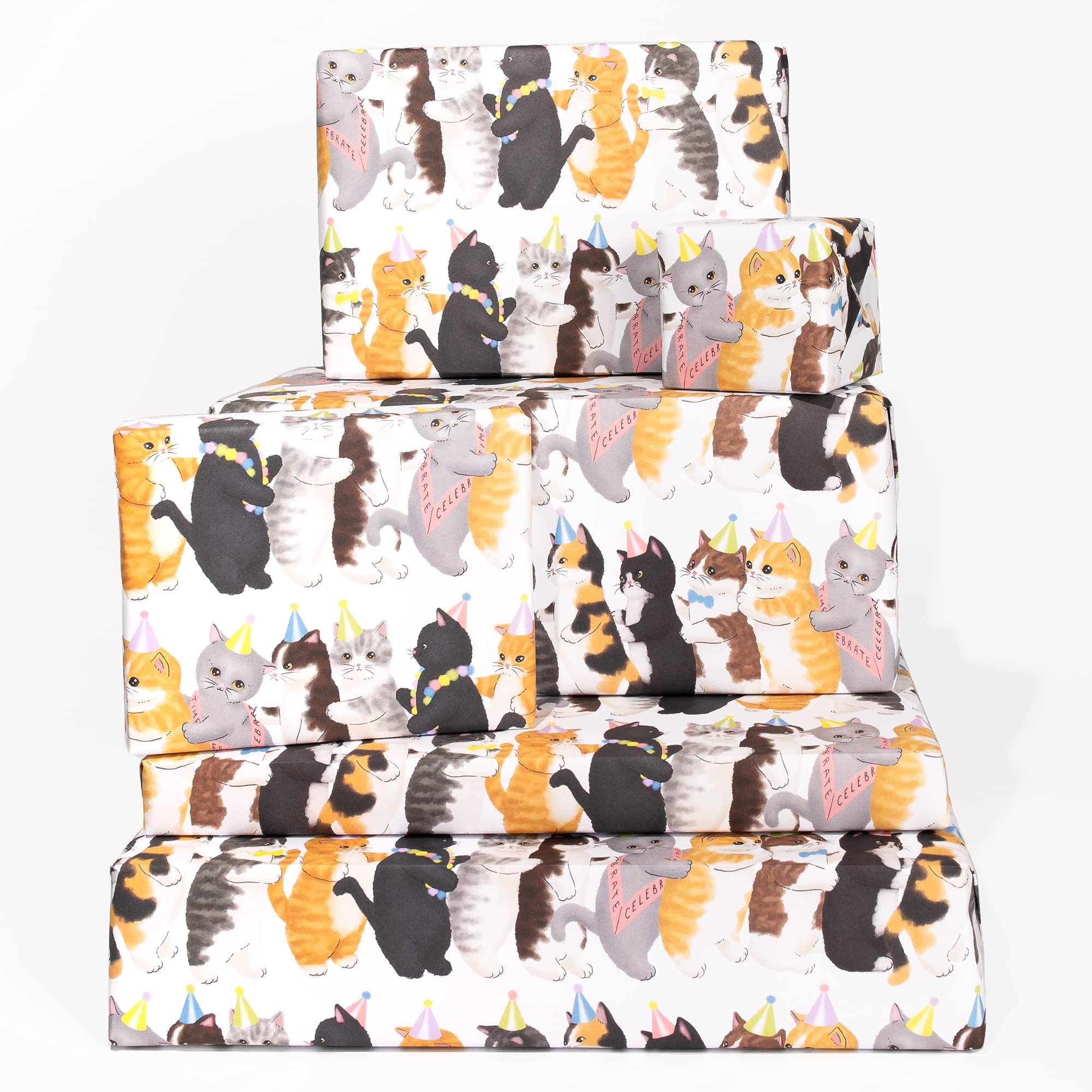 Cat Conga Wrapping Paper - 6 Sheets of Gift Wrap - For Men Women - Animal Wrap for Him Her - For Cat Lovers - For Pet Owners - Recyclable