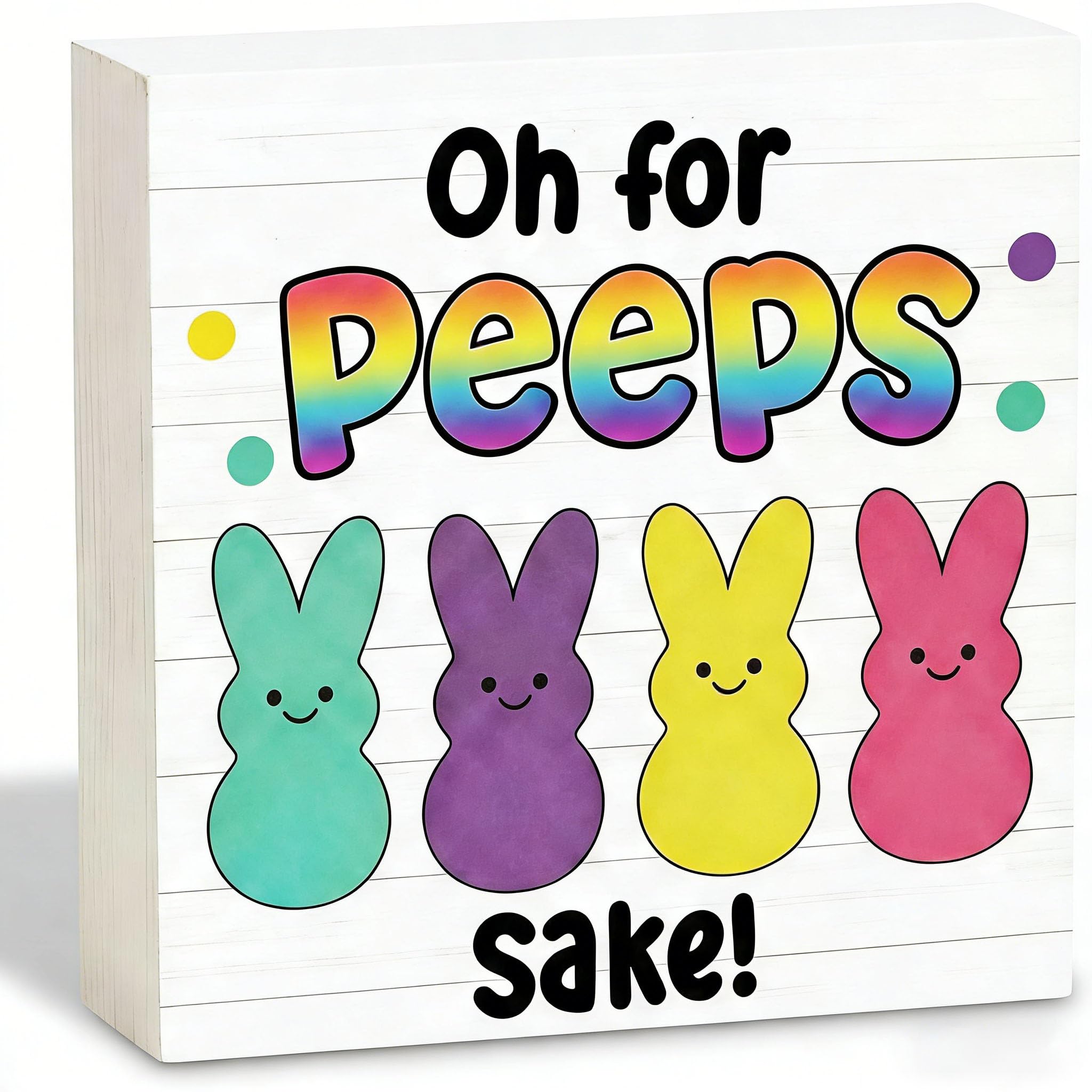 Easter Decorations Funny Bunny Decor Desk Easter Decor Wooden Box Sign Gift Wood Block Plaque Box Sign for Home Farmhouse Kitchen Bathroom Shelf Table Decoration Oh for Peeps Shake (White)