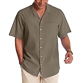 Alimens & Gentle Mens Linen Shirts Cotton Hawaiian Shirts Short Sleeve Button Down Shirts Casual Summer Beach Tops