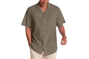 Alimens & Gentle Mens Linen Shirts Short Sleeve Button Down Shirts Casual Summer Beach Tops Cotton Hawaiian Shirts