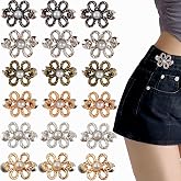 YOOHUA 18Sets Flower Jeans Button Pant Waist Tightener, Adjustable Waist Buckle Sets No Sew and No Tools Detachable Decorative Waist Buckles, Jean Buttons Pins for Loose Jeans, Pants, Skirts (No Sew)