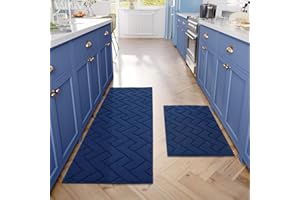 hicorfe Kitchen Rugs and Mats Sets,2 Pieces Super Absorbent Polypropylene Non-Slip Rug,Soft Comfort Floor Mat,Washable for Kitchen,Hallway,Office,Sink,Laundry(20" x 31.5"+20" x 59",Navy Blue)