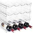 IEEK Plastic Stackable Bottle Storage Holder Rack Holds 16 Bottles,Free-Standing Water Bottle/Wine and Drink Organizer Shelf for Kitchen Cabinet,Fridge,Countertop,Pantry,Freezer,4 PackX4 Bottles,Clear