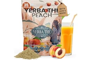 ANCIENT DIOSA Yerba Mate Powder - Clean Energy & Focus - Organic Yerba Mate Tea 350g - Supports Gut Health with Probiotics & Prebiotics, Brain Fog Relief, Focus & Relaxation - Peach Flavor, 35 Servings