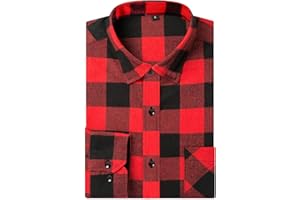DOKKIA Men's Casual Dress Long Sleeve Buffalo Plaid Checkered Fitted Flannel Shirt