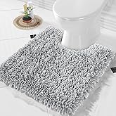 Yimobra Toilet Rugs U Shaped Washable, Extra Thick Soft Absorbent Chenille Contour Bathroom Rugs for Toilet 24x20 Inch, Quick Dry Non Slip Toilet Mat for Bath Floor, Light Grey
