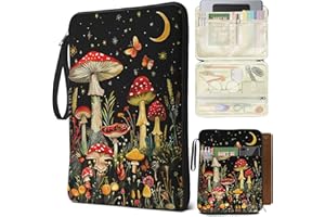QRZIQRZ Book Sleeve Book Protector Case, PU Leather Waterproof Kindle Pouch, Cute Book Pouch with Zipper, 12.6"x 9.4" Mushroom Print Portable Book Cover Bag for Book Lovers Gifts Paperbacks Hardcover