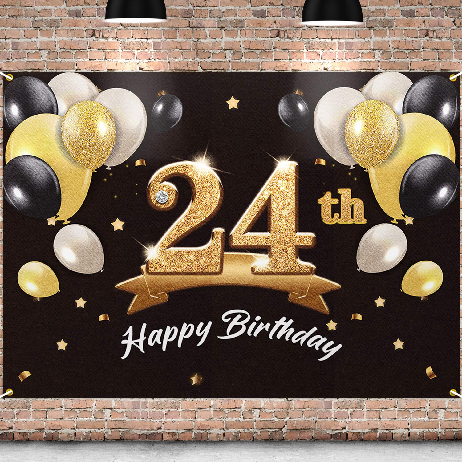 PAKBOOM Happy 24th Birthday Banner Backdrop - 24 Birthday Party Decorations Supplies for Men Him - Black Gold 4 x 6ft