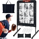 9 Hole Pitching Net with Strike Zone, Baseball Softball Pitching Target &ndash; Adjustable Height Portable Indoor Outdoor Training Equipment for Pitchers of All Levels, Coaches, and Players