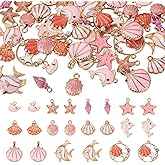 Magibeads 48Pcs Ocean Fish Shell Charms Pink Enamel Starfish Spiral Shell Dolphin Whale Beach Charm Alloy Cute Phone Charms Kit for Summer Beach Crafts DIY Keychain Ocean Jewelry Making Supplies