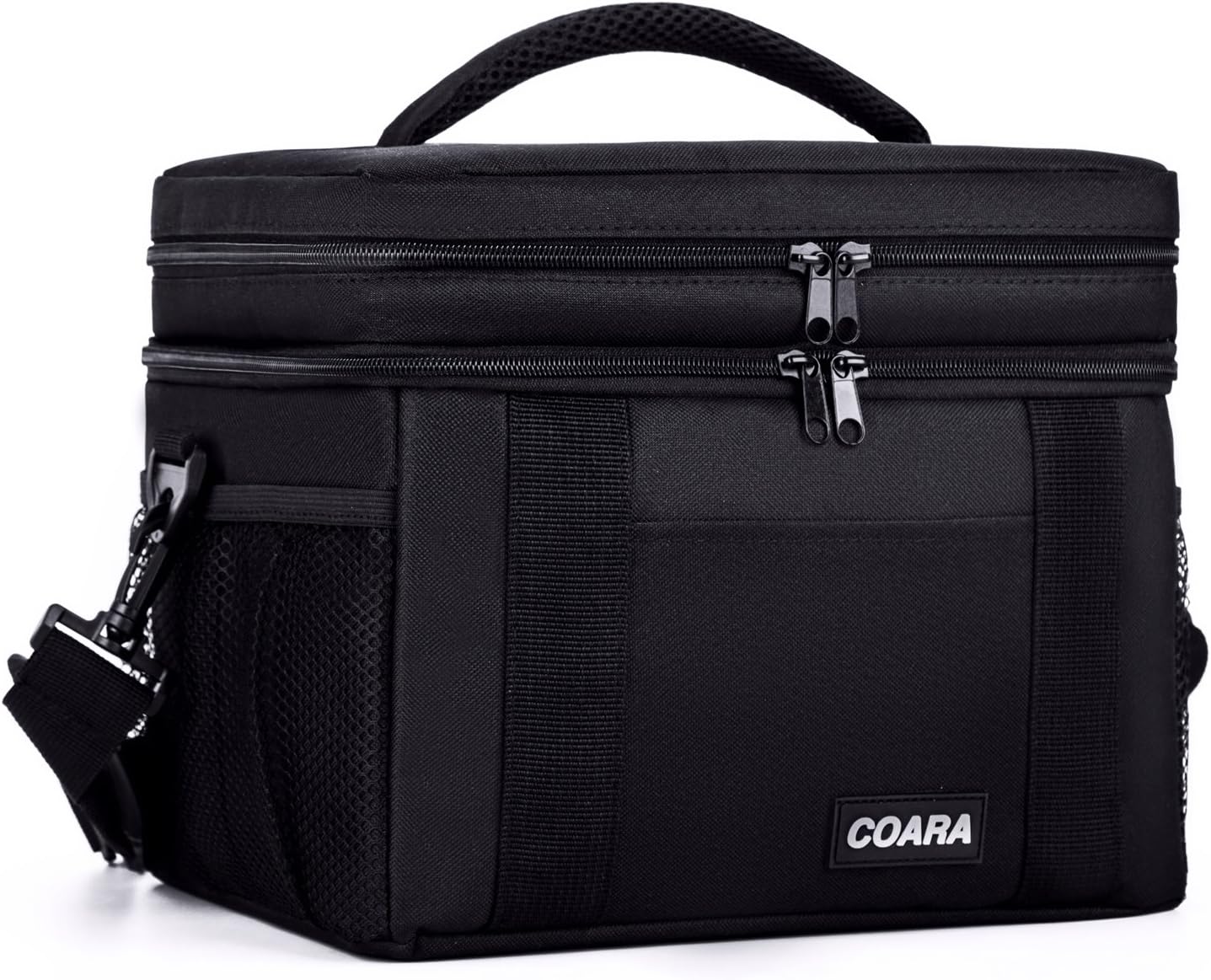 COARA Insulated Lunch Bag, Reusable Lunch Tote Bag, Lunch Cooler Bag with Detachable Shoulder Strap and Soft Handle, Black