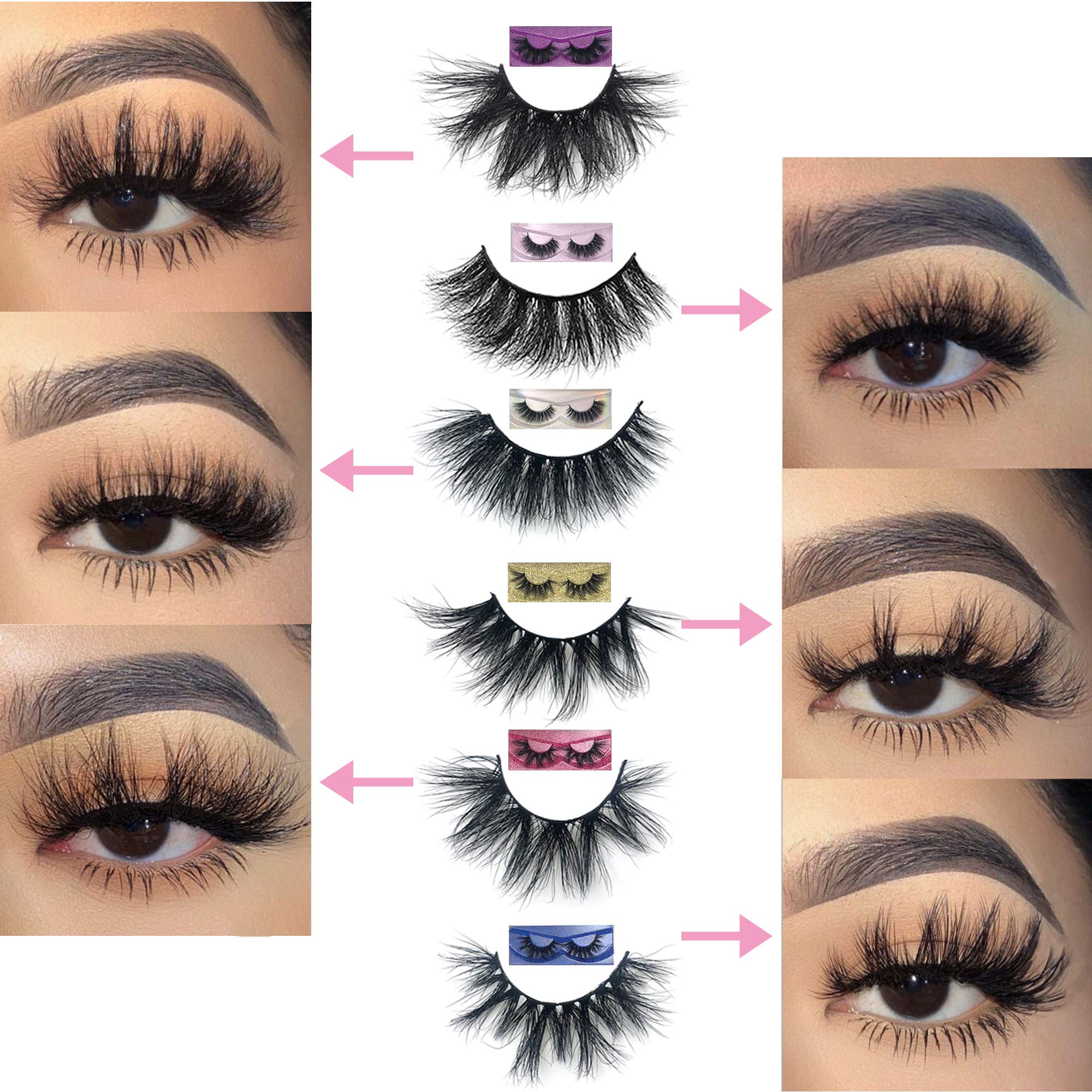 Mink Lashes bulk MIKIWI 6 Styles 30 Pack, 3D Mink Lashes wholesale,15-20mm Fluffy Long wispy lashes Real Mink Eyelashes