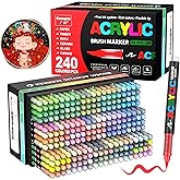 Amamao 240 Colors Acrylic Paint Markers, Soft Brush Tip Pens and Markers, Acrylic Paint Pens for Wood, Stone, Canvas, Glass, Fabric, Egg, Rock Painting and DIY Crafts Art Supplies