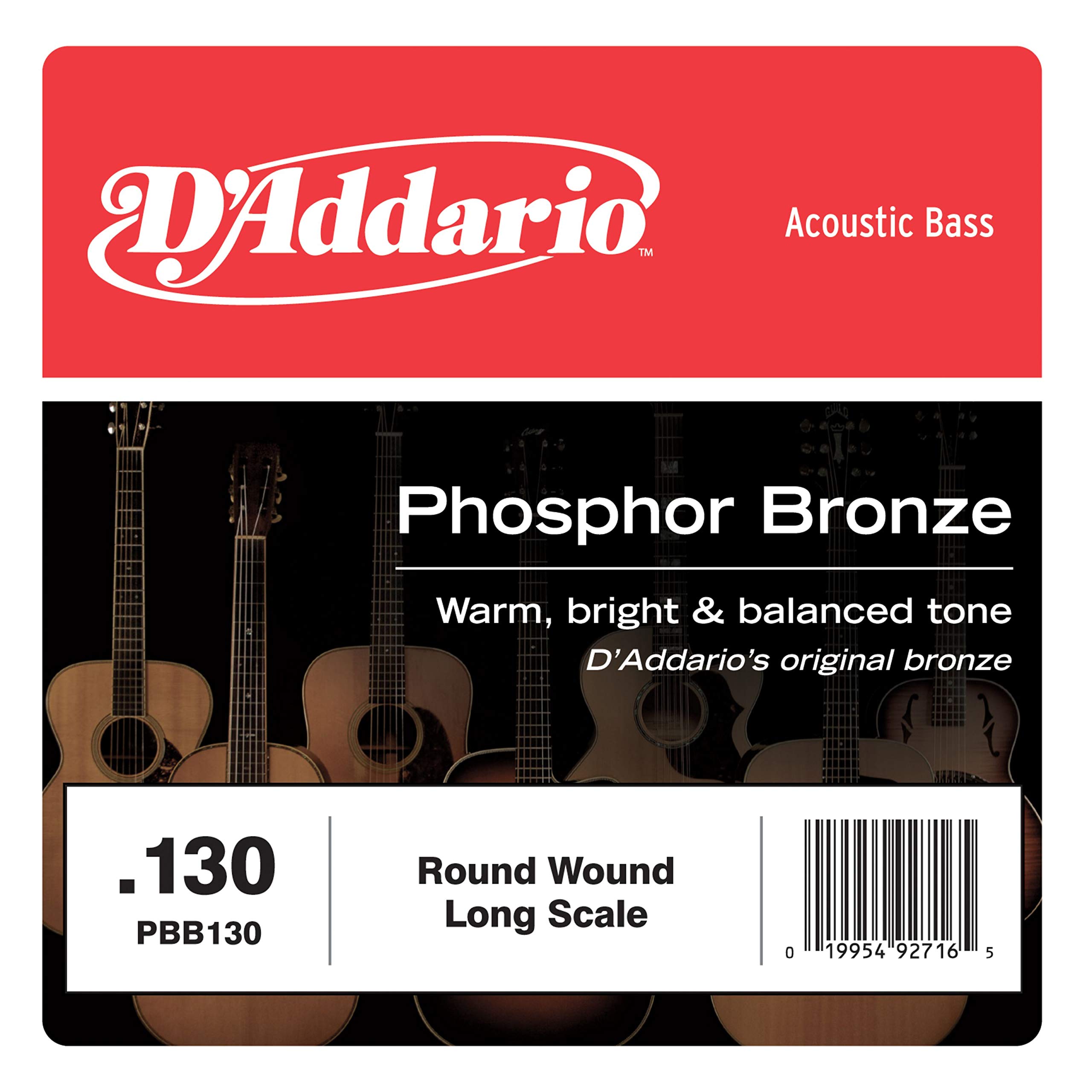 D'Addario PBB130 .130 Phosphor Bronze Long Scale Single Strings for Acoustic Bass Guitar