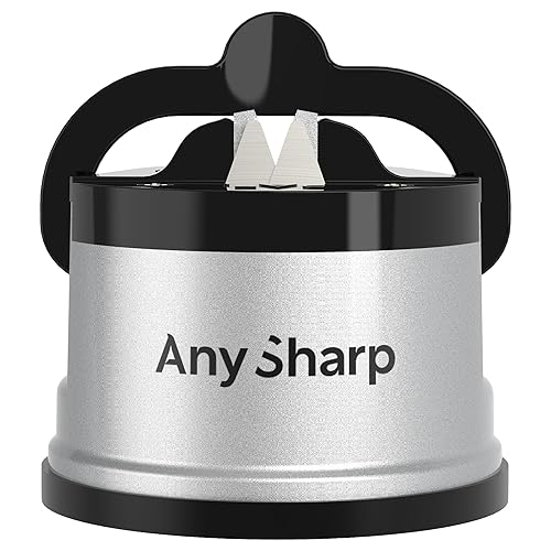 AnySharp Knife Sharpener, Hands-Free Safety, PowerGrip Suction, Safely Sharpens All Kitchen Knives, Ideal for Hardened Steel & Serrated, World's Best, Compact, One Size, Silver