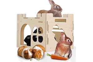 HIIMALEX Bunny House with Spacious Perch Hidey Detachable Playhouse Rabbits Habitats Indoor for Rabbit Guinea Pig Chinchilla Hedgehog Bunnies Hamsters Gerbil Ferrets Rats