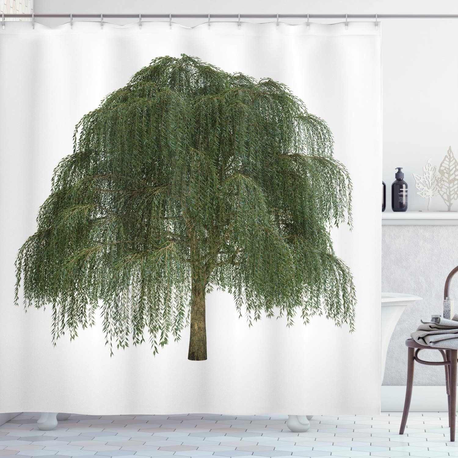 Ambesonne Willow Tree Shower Curtain, Weeping Branches with