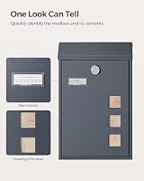 SONGMICS Anthracite Grey Wall Mounted Letterbox Mailbox Copper Lock Viewing view 5