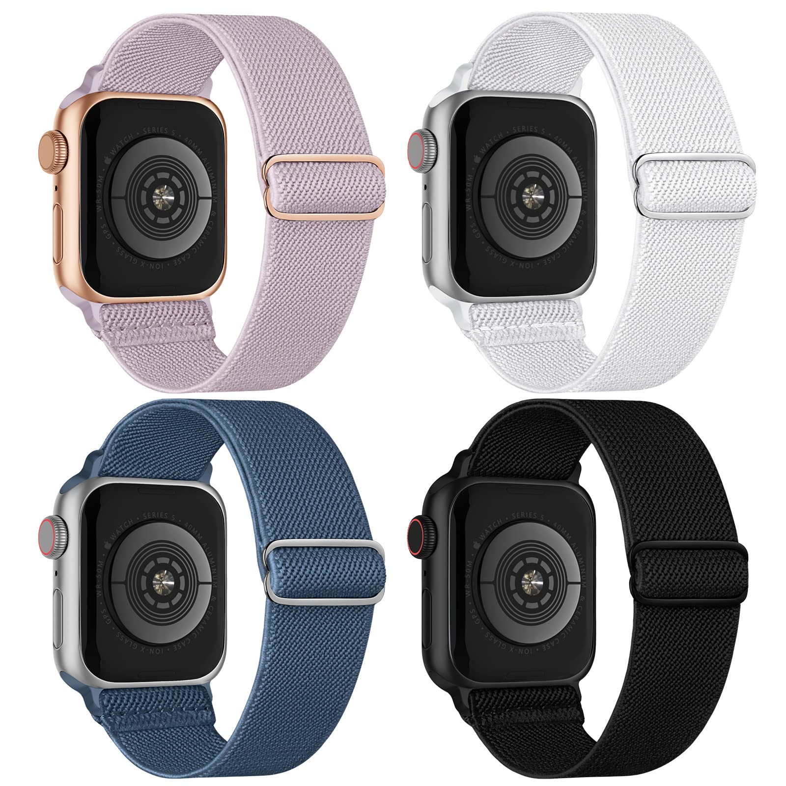 CCnutri 4 Pack Stretchy Nylon Strap Compatible with Apple Watch Straps 42mm(series 3 2 1) 44mm 45mm 46mm 49mm, Adjustable Sport Elastic Bands for iWatch SE3 Series 11/10/9/8/7/6/5/4/3/2/1/Ultra3/2/1 — image 1