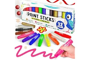 Funcils 12 Tempera Paint Sticks for Kids & Toddlers - Quick Dry, Non-Toxic Washable Paint for Kids | Art & Craft Supplies Set, Solid Painting Markers with Metallic Gold & Silver Color Ages 1 2 3 4 5 6