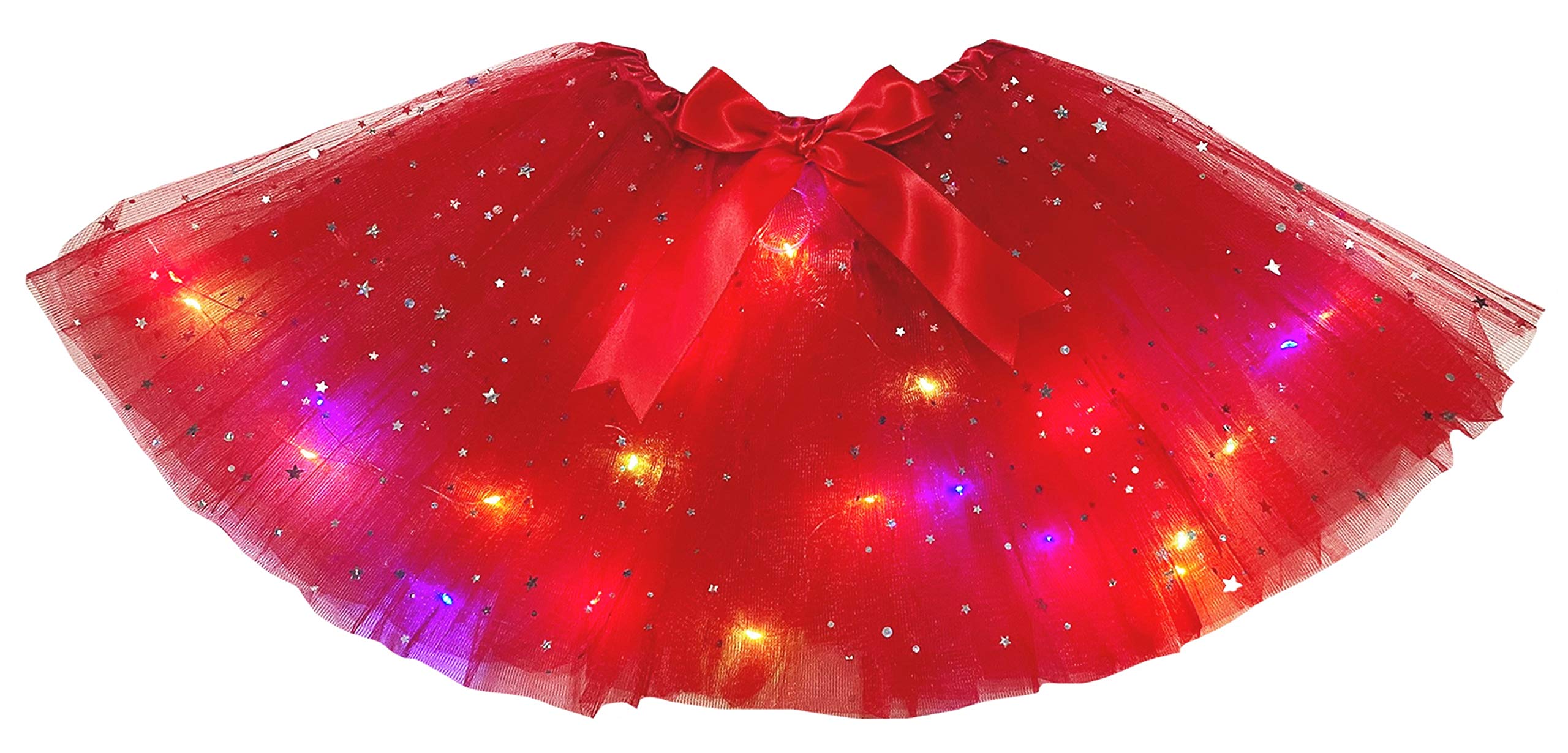 Petitebelle Single Color Bling Stars Led Lights Lady Tulle Tutu (Red, One Size) — image 1