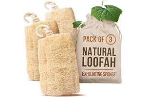 CraftsOfEgypt Natural Loofah Sponge – Egyptian Luffa Body Scrubber Pack of 3 for Men & Women, Natural Bath & Shower Loofah Exfoliator, All Natural Loofah Sponges for Face Back & Body, 6" x 6"