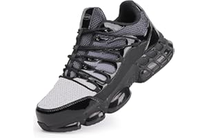 NIFOFISE Wide Steel Toe Shoes for Men Women Safety Composite Toe Sneakers Work Shoes Non Slip Lightweight Comfortable Air Cushion Indestructible Black still toes working shoes men's industrial & construction