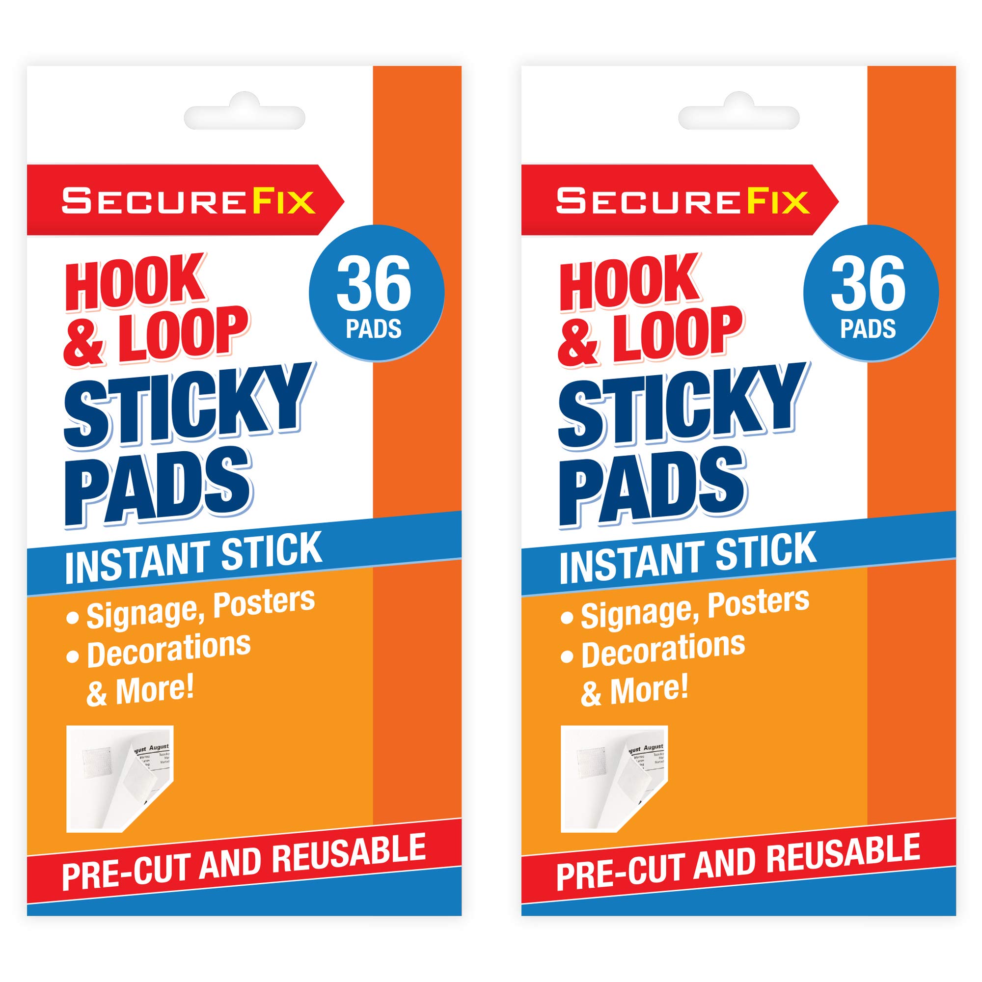 Hook and Loop Sticky Pads x 72 | Strong Pre-Cut & Reusable Self Adhesive Pads for Walls, Posters, DIY