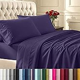 California Design Den Natural 100% Cotton Sheets, Soft Queen Sheet Set, 400 Thread Count Sateen, Deep Pockets with All-Around Elastic for a Snug Fit, Durable Bedding Set - Dark Purple
