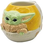 Zak Designs Star Wars The Mandalorian The Child Sculpted Ceramic Coffee Mug Collectible Keepsake with Unique 3D Character, 16 OZ, Baby Yoda in Cradle (SWSC-8515)