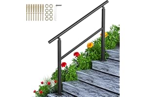 SPACEEUP Handrails for Outdoor Steps, 4 Step Handrail Fits 0 to 4 Steps Aluminum and Iron Handrail Stair Rail, Stair Railing with Installation Kit, Matte Black Hand Rails for Outdoor Steps