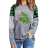 Christmas Shirts for Women Plus Size Xmas Tree Shirt Top Buffalo Plaid Long Sleeve Holiday Outfits Tee Tops