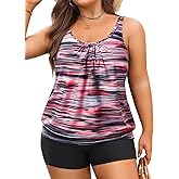 Yonique Plus Size Tankini Swimsuits for Women Blouson Tankini Tops with Swim Shorts Two Piece Bathing Suits