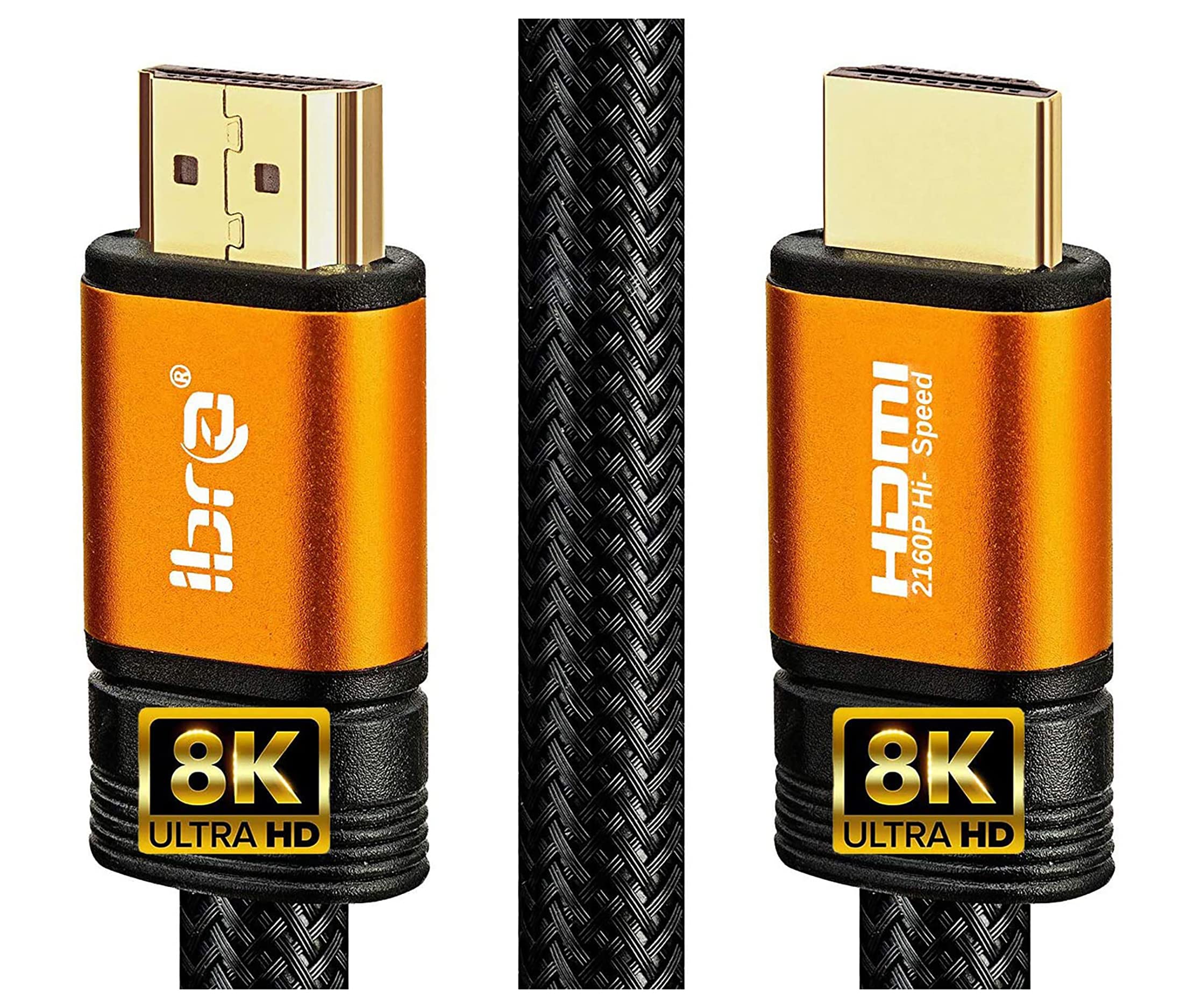 IBRA Orange 2.1 HDMI Cable 8K Ultra High-Speed 48Gbps Lead | Supports 8K@60HZ, 4K@120HZ, 4320p, Compatible with Fire TV, 3D Support, Ethernet Function, 8K UHD, 3D-Xbox PlayStation PS3 PS4 PC - 3M