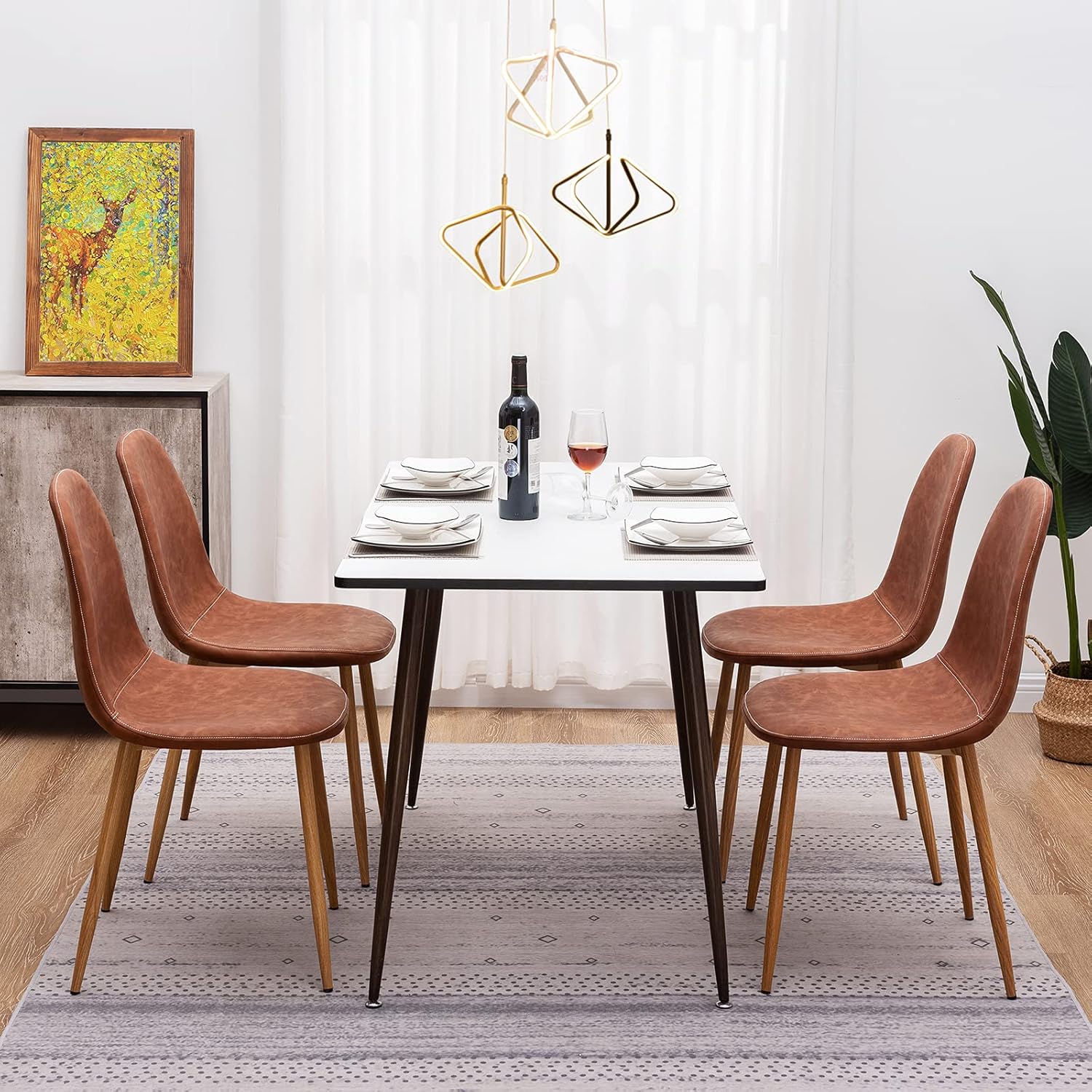 GreenForest Dining Chairs Set of 4, Dining Kitchen Room Chairs, Modern Upholstered Dining Chairs with Soft Pu Leather Cover Cushion Seat and Metal Legs, Side Chairs for Living Room, Dark Brown - Chairs