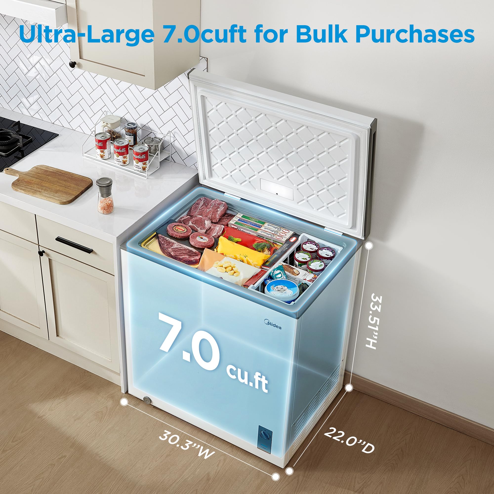 Midea MERC07C4BAWW 7.0 Cubic Feet Chest Freezer Cu.ft-Convertible, White