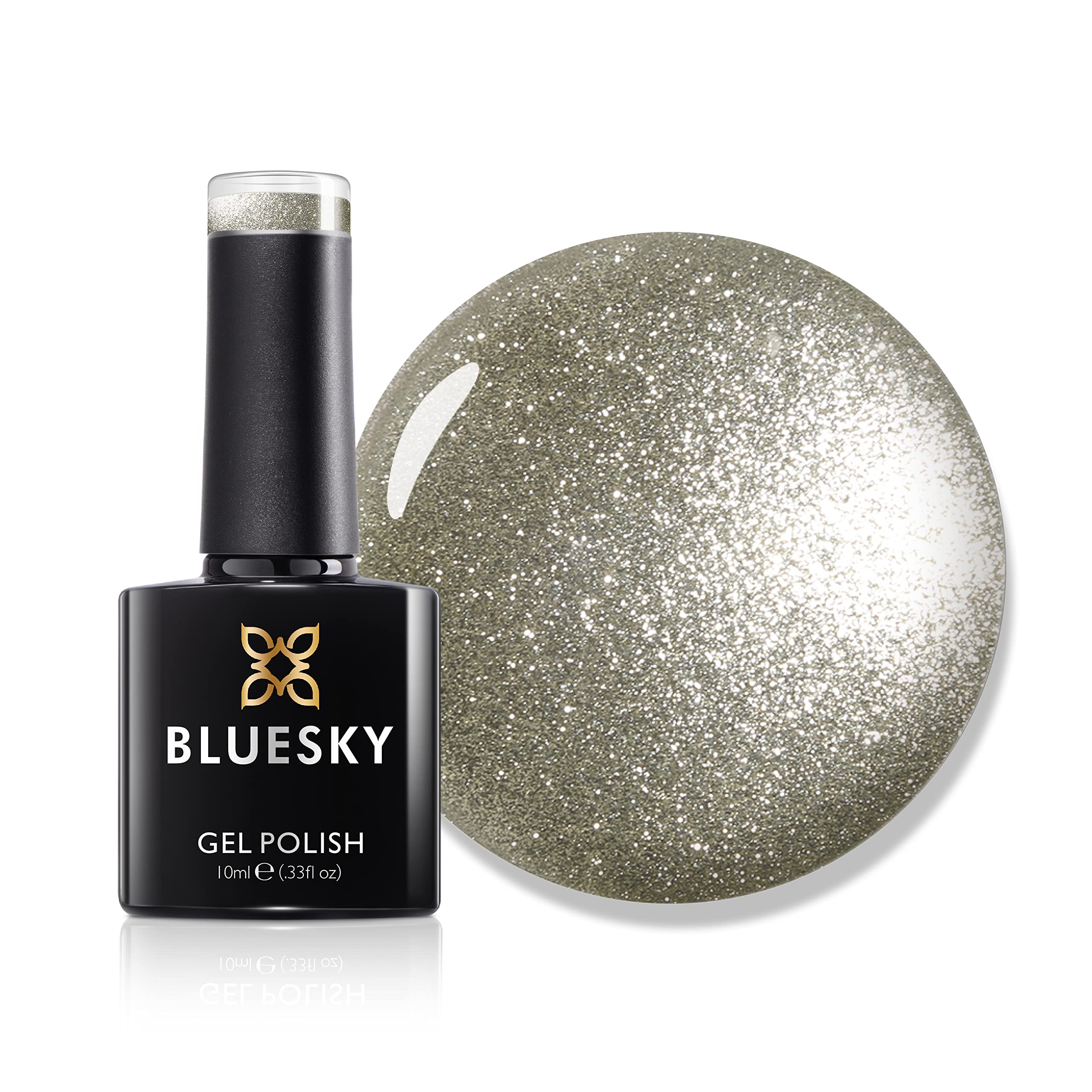 Bluesky 5D Cat Eye Gel Nail Polish, Magnetic Nail Art, Sparkling Lights, SW04. Dark Silver Glitter 10 ml