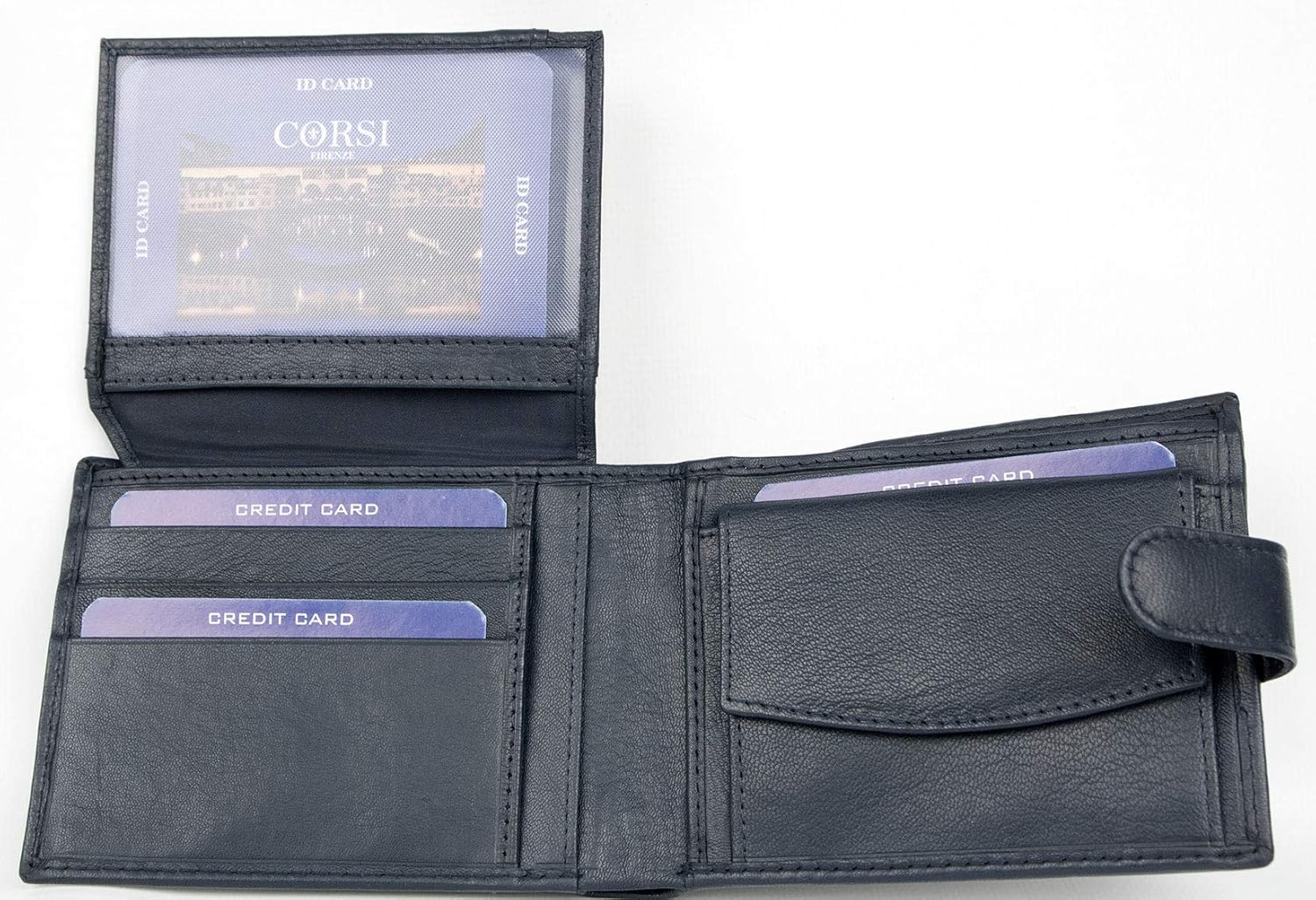 FLW Corsi Grey-Blue Tri-Fold Genuine Leather Wallet Without Logos Or Markings - Image 4
