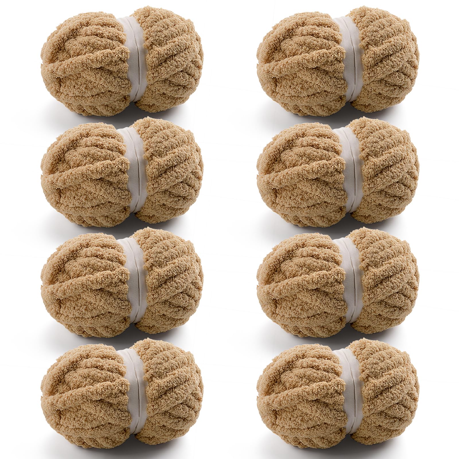 Photo 1 of 8 Pcs Chunky Yarn for Hand Knitting - Chunky Chenille Yarn for Crocheting - Fluffy Yarn for Crochet - Jumbo Yarn for Hand Knitting 28.4 yds 7.7 oz of Super Bulky Yarn (Camel Color)