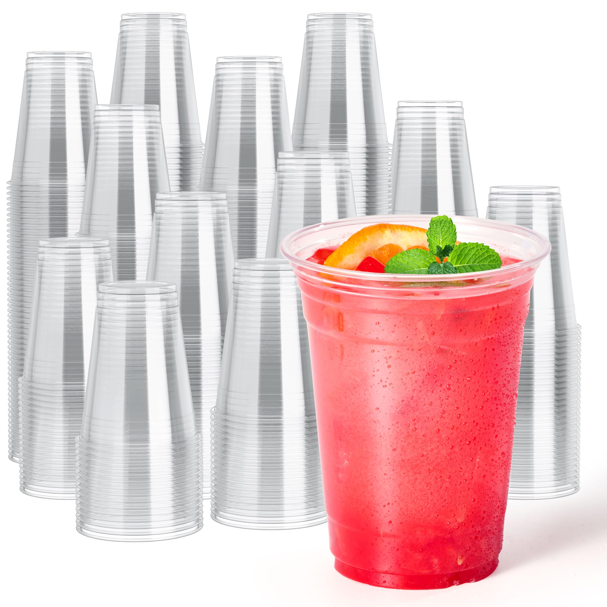 JOLLY CHEF 16 oz Clear Plastic Cups, 1000 Pack Disposable Plastic Cups ...