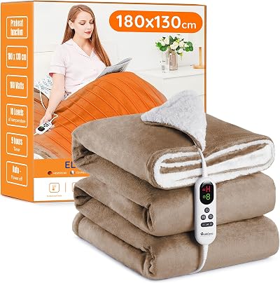 Mia&Coco Electric Heated Blanket Throw 180x130cm Flannel Sherpa 10 Heat 9h