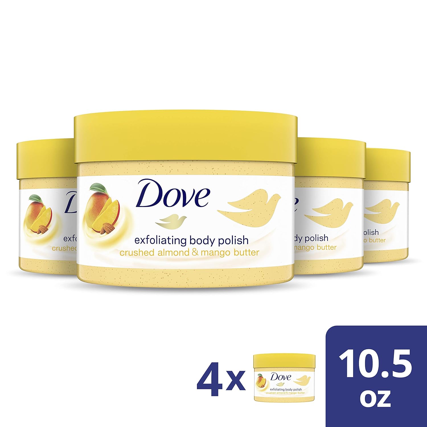 Dove Exfoliating Body Polish Body Scrub Exfoliating Scrub for Dry Skin Crushed Almond and Mango Butter Gently Exfoliates to Reveal Healthy Skin 10.5 oz 4 Count : Beauty