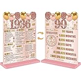Guiruiy Pink Rose Gold 90th Birthday Decorations for Women, Two-Sided Vintage 90 Back in 1936 Theme Poster Wooden Table Sign with Stand, Ninety Years Old Bday Centerpieces Holder for Table Decor