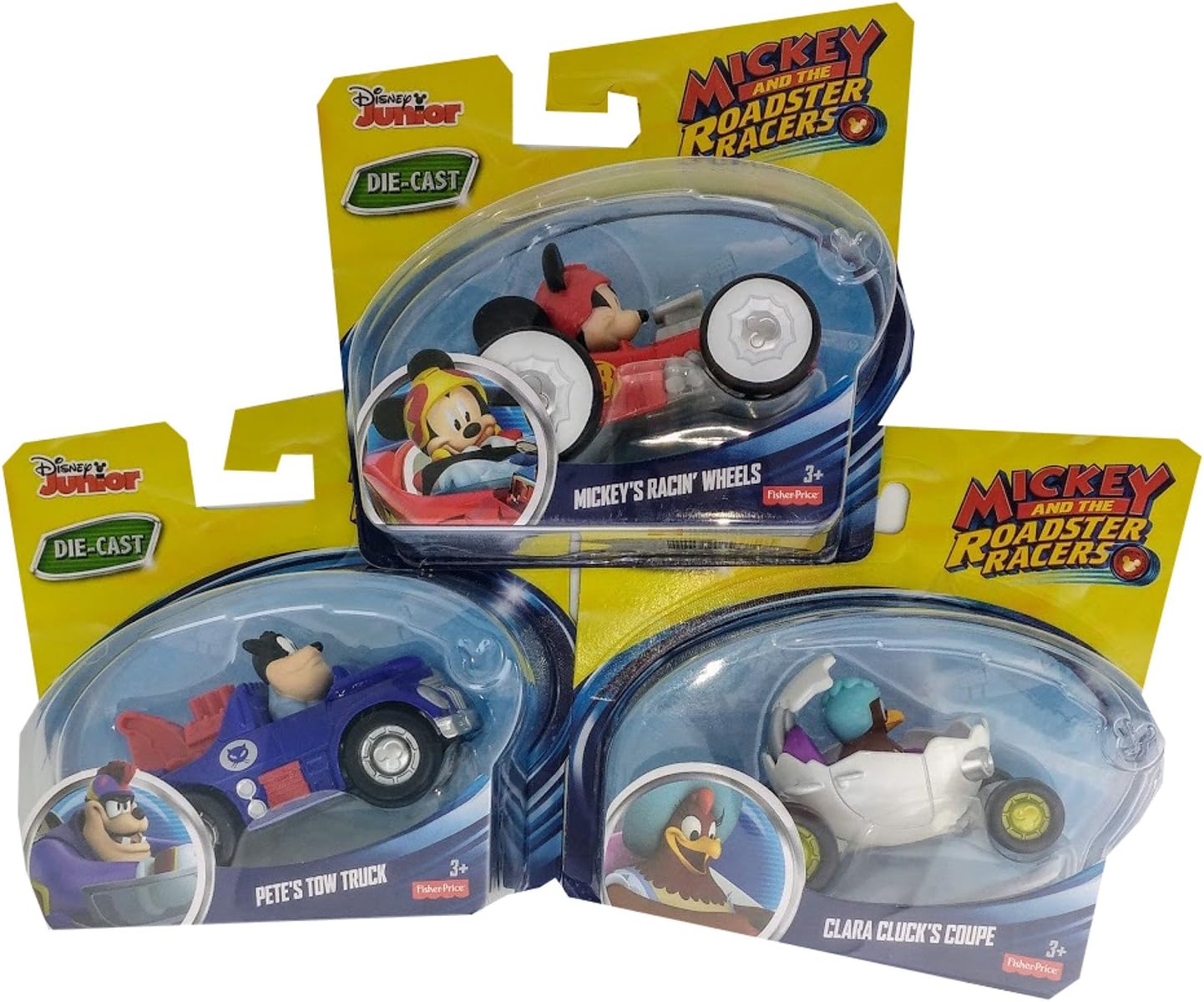 Mickey and the Roadster Racers New Additions 2018 Bundle: -- 3 items: Mickey Mouses Big Racin Wheels, Petes Tow Truck and Clara Clucks Coupe