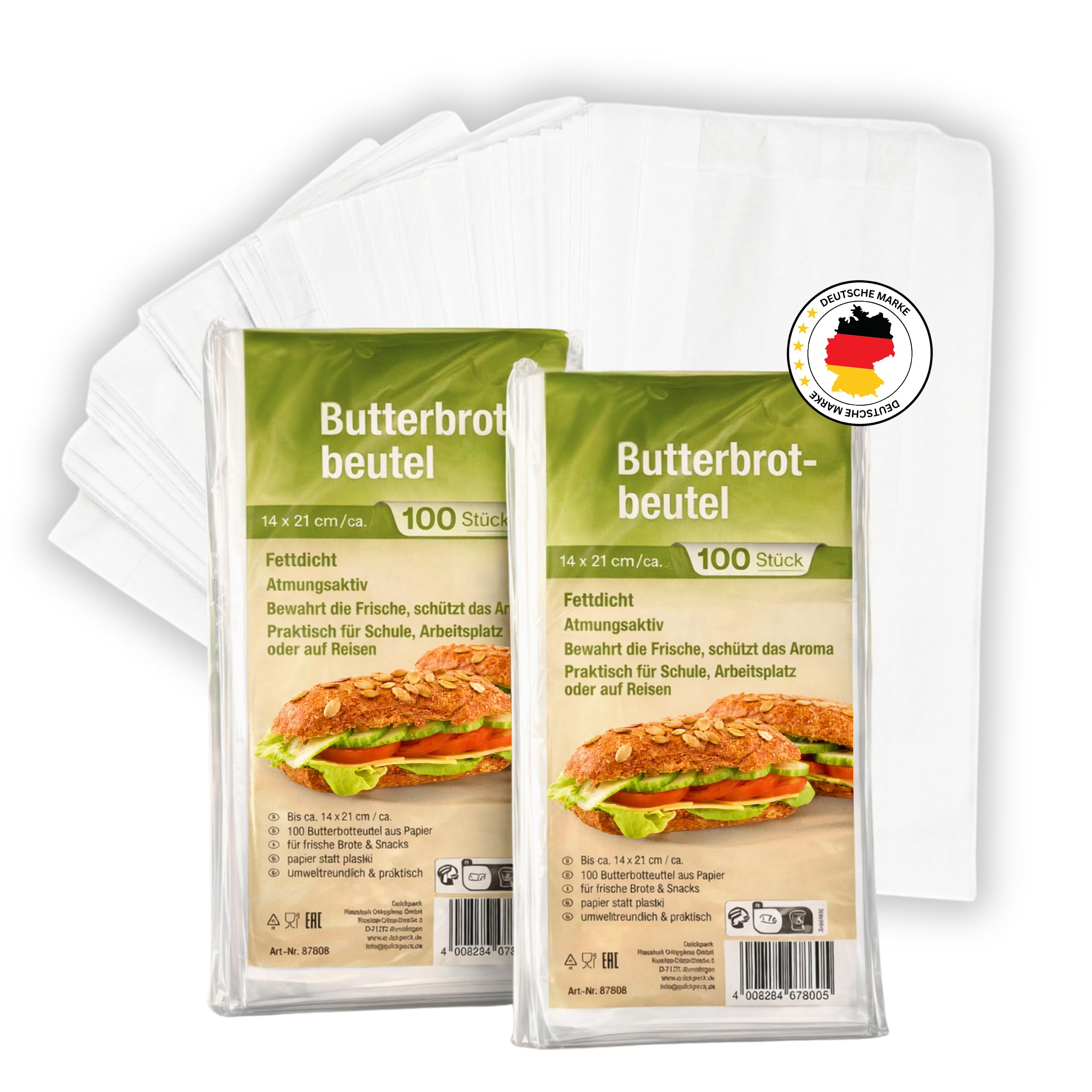 Pack of 200 Paper Breakfast Bags, Greaseproof Bags for Toast, Bread, Rolls, Fruit, Size: 14 x 21 cm