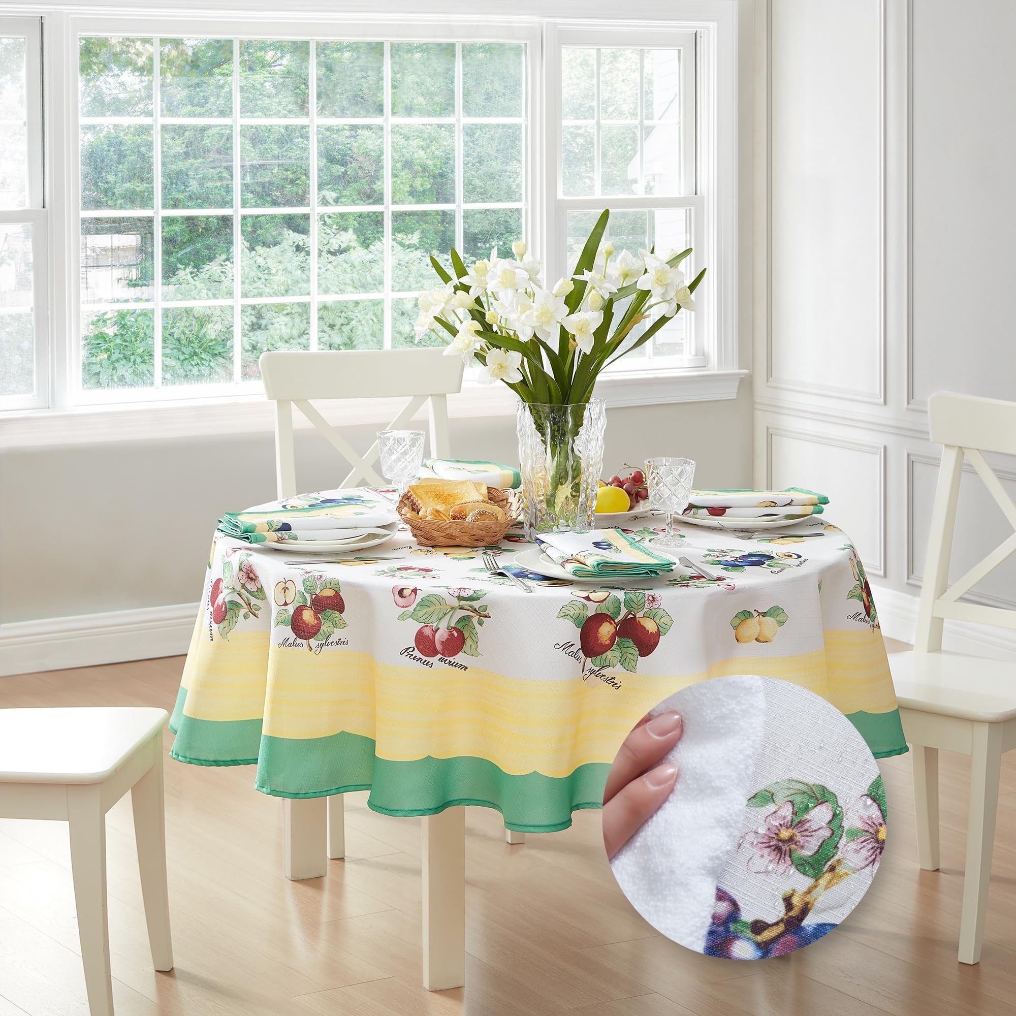 Elrene Home Fashions Villeroy & Boch French Garden Fleurence Stain and Water Resistant Dining Tablecloth, 70″x70″ Round